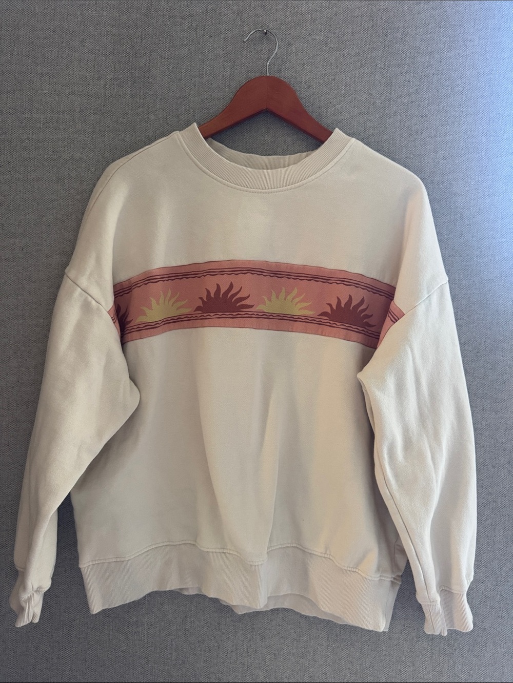 Billabong Cream Crewneck Sweatshirt with Sunset Stripe